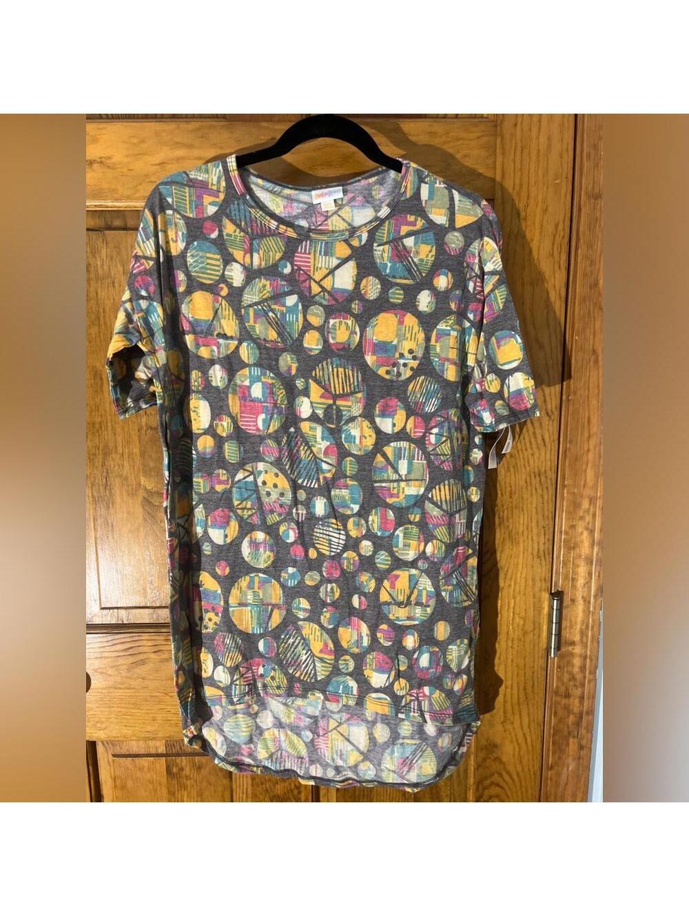 LuLaRoe Irma Tunic Top Shirt Fitted Sleeves High Low Loose Gray Pink XXS NWT